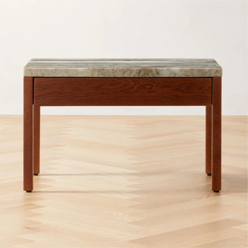 Ryne Oak Wood Nightstand With Marble Top 3 Ryne Oak Wood Nightstand With Marble Top