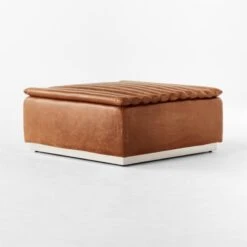 Salon Brown Leather Ottoman 9 Salon Brown Leather Ottoman -Cb2 SalonBrnLthrOttoman3QSSF22
