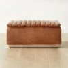 Salon Brown Leather Ottoman -Cb2 SalonBrnLthrOttomanSHF22