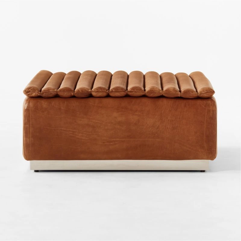 Salon Brown Leather Ottoman 4 Salon Brown Leather Ottoman - Image 2