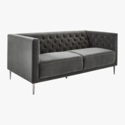 Savile Tufted Apartment Sofa Luca Storm -Cb2 SavileStormVelvetAptSofa3QFF19