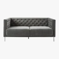 Savile Tufted Apartment Sofa Luca Storm -Cb2 SavileStormVelvetAptSofaSOF19