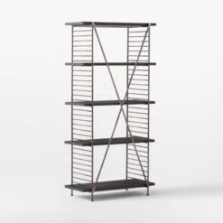Scala Black Wood Bookshelf With Metal Frame -Cb2 ScalaBkWdOpenBookcase3QBSSS22