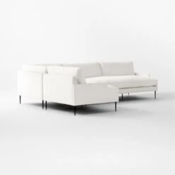 Scalino 3-Piece L-Shaped White Performance Velvet Sectional Sofa With Left Arm Chair -Cb2 Scalino3PWtStLAChrRALvst3QSSF22