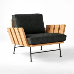 Seahaven Teak Outdoor Lounge Chair With Coal Perennials® Cushions -Cb2 SeahavenCoalLoungeChair3QSSS22