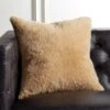 Shorn Camel Brown Sheepskin Fur Throw Pillow With Down-Alternative Insert 18" -Cb2 ShornShpsknCmlPlwCvr18X18SHF19