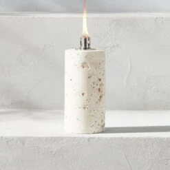 Somerset White Travertine Oil Lamp Small -Cb2 SomersetBcTrvrtnOilLmpLgAVSHS23