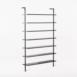 Stairway Wide Black Metal Wall Mount Bookshelf 96'' -Cb2 Stairway96inWdShelvesBlk3QSSF21