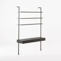 Stairway 2-Drawer Black Wall Mount Desk With Shelves 96'' -Cb2 Stairway96inWideDeskBlk3QSSF21