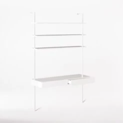 Stairway 2-Drawer White Wall Mount Desk With Shelves 96'' -Cb2 Stairway96inWideDeskWht3QAVSSF21