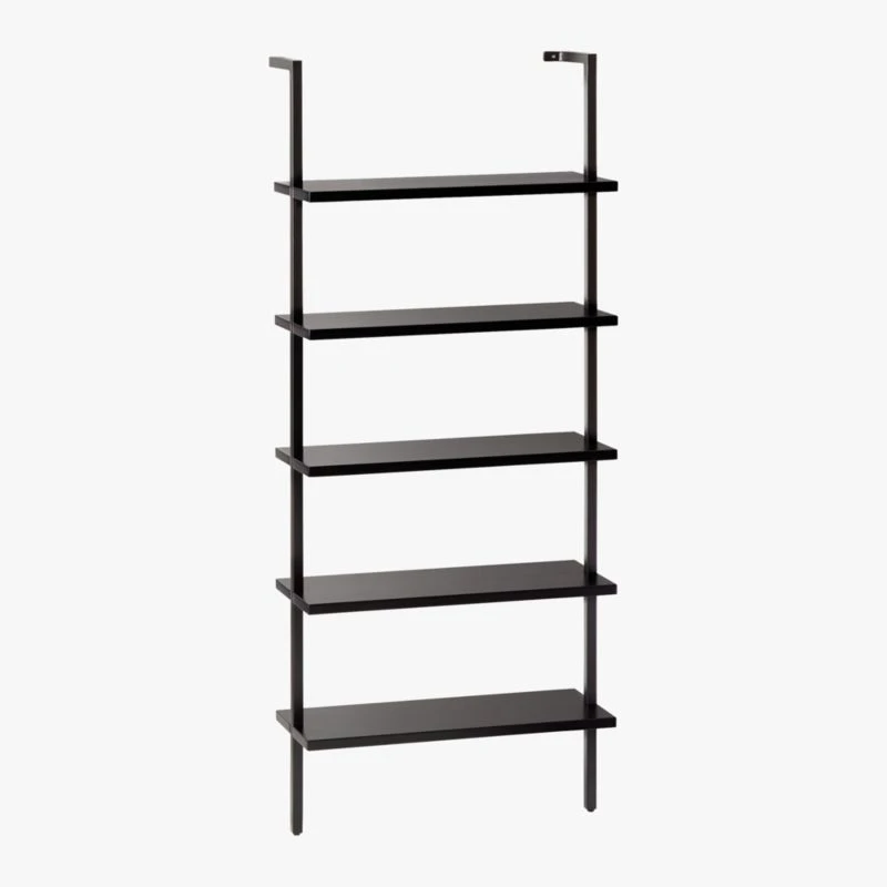 Stairway Black Wall-Mounted Bookcase - 72.5" Height 6 Stairway Black Wall-Mounted Bookcase - 72.5" Height - Image 4