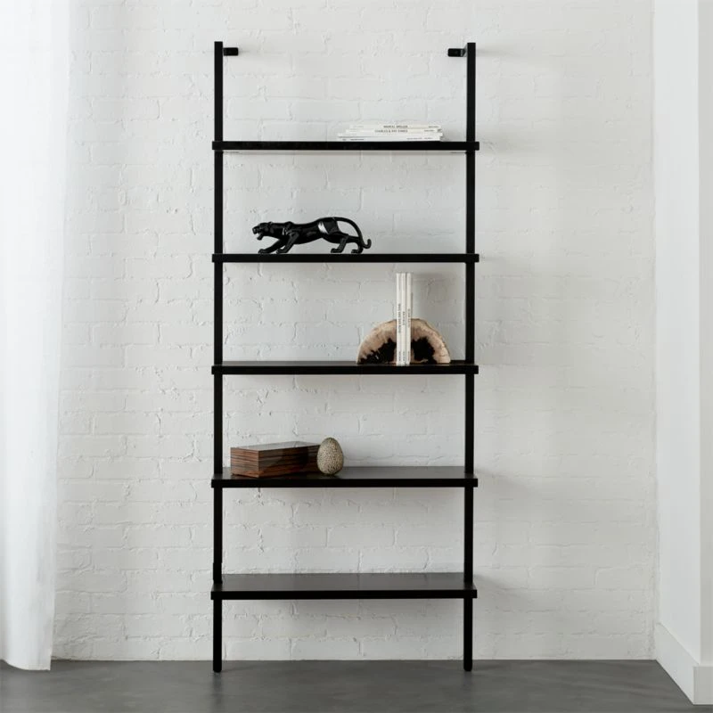 Stairway Black Wall-Mounted Bookcase - 72.5" Height 4 Stairway Black Wall-Mounted Bookcase - 72.5" Height - Image 2