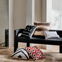 Lines Turkish Black Silk Throw Pillow With Feather-Down Insert 20" -Cb2 StatureBlackBenchAG21 1x1