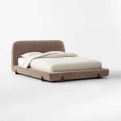 Stivale Light Brown Velvet Queen Bed 11 Stivale Light Brown Velvet Queen Bed -Cb2 StivaleMushroomQBed3QSSS23