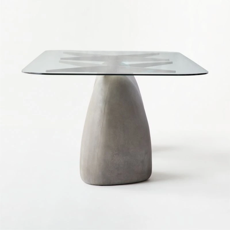 Stone Rectangular Grey Concrete Dining Table With Glass Top 7 Stone Rectangular Grey Concrete Dining Table With Glass Top - Image 5