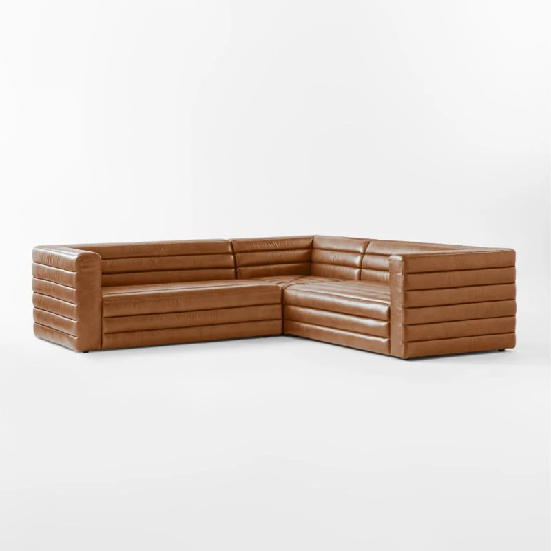 Strato 3-Piece L-Shaped Brown Leather Sectional Sofa 5 Strato 3-Piece L-Shaped Brown Leather Sectional Sofa - Image 3