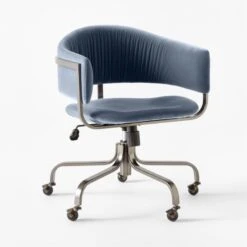 Stretta Blue Velvet Office Chair -Cb2 StrettaBlueMtlOffcChair3QSSS22