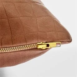 Surat Brown Embossed Leather Throw Pillow With Down-Alternative Insert 18'' -Cb2 SuratEmbdLthrDAPllw18x18AV2SSF23