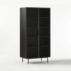 Trace Black Wire Bookcase -Cb2 TraceBlkMeshDoorBookcase3QF20