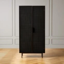 Trace Black Wire Bookcase -Cb2 TraceBlkMeshDoorBookcaseSHF20 1x1