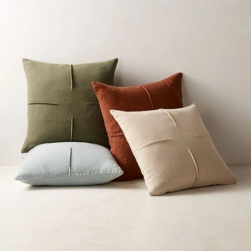 Tuck Green Linen Throw Pillow With Down-Alternative Insert 20'' 6 Tuck Green Linen Throw Pillow With Down-Alternative Insert 20'' - Image 4