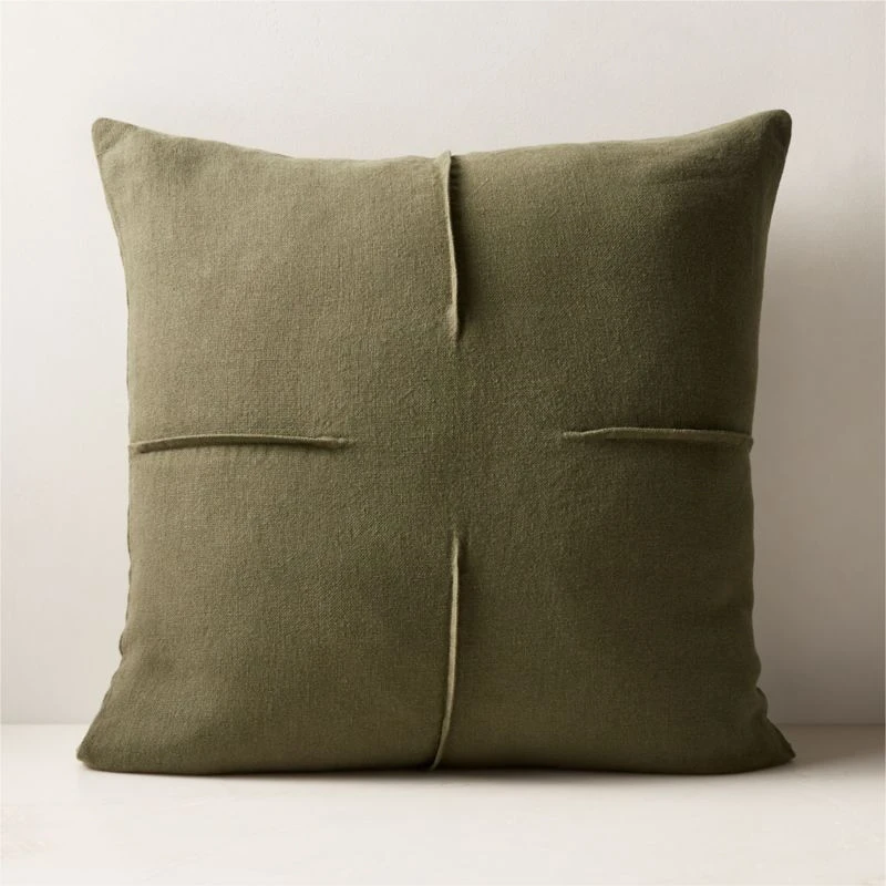 Tuck Green Linen Throw Pillow With Down-Alternative Insert 20'' 3 Tuck Green Linen Throw Pillow With Down-Alternative Insert 20''