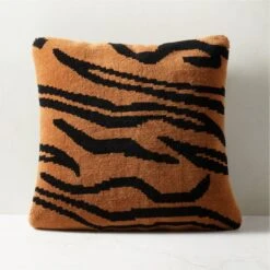 Tygra Tiger Print Throw Pillow With Feather-Down Insert 20"