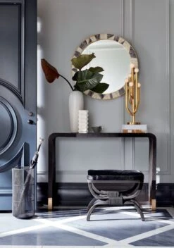 Drizzle Black Umbrella Stand -Cb2 TylerLeatherConsoleTableStitchedJN19