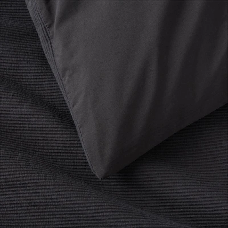 Valencea Organic Cotton Ribbed Black Duvet Cover And Pillow Shams 4 Valencea Organic Cotton Ribbed Black Duvet Cover And Pillow Shams - Image 2