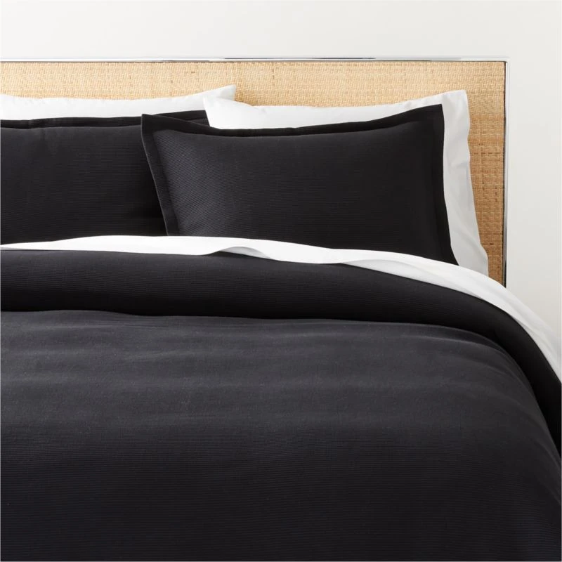Valencea Organic Cotton Ribbed Black Duvet Cover And Pillow Shams 3 Valencea Organic Cotton Ribbed Black Duvet Cover And Pillow Shams