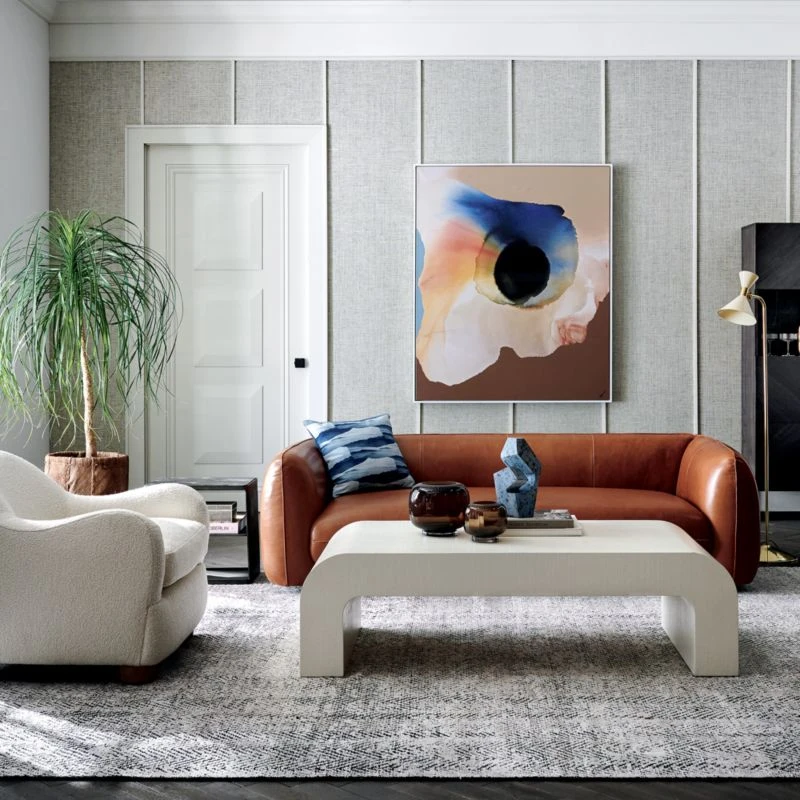 Horseshoe Ivory Lacquered Linen 46" Coffee Table 6 Horseshoe Ivory Lacquered Linen 46" Coffee Table - Image 4