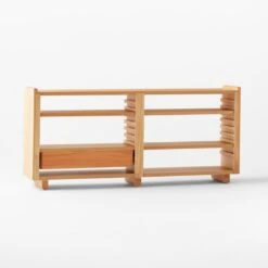 Ventura White Oak Console Table -Cb2 VenturaNtchdShrtBkshlf3QBSSS22