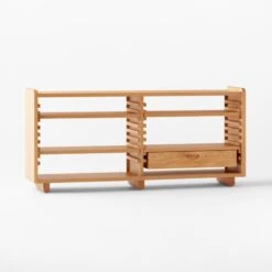 Ventura White Oak Console Table -Cb2 VenturaNtchdShrtBkshlf3QSSS22