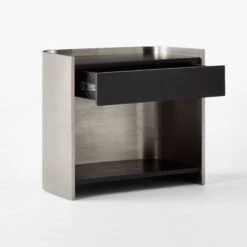 Vestry Black Oak Wood And Metal Nightstand With Drawer -Cb2 VestryMtlNBlkNightstand3QAVSSF22