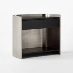 Vestry Black Oak Wood And Metal Nightstand With Drawer -Cb2 VestryMtlNBlkNightstand3QSSF22