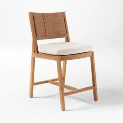 Roc Teak And Rattan Outdoor Counter Stool With Ivory Sunbrella® Cushion -Cb2 VitetCounterStool3QSSS23