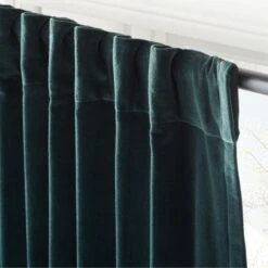 Dark Green Organic Cotton Velvet Window Curtain Panel 48"x84'' -Cb2 VlvtDkGnOrgCtnCrtn96PnlAV3SHF23