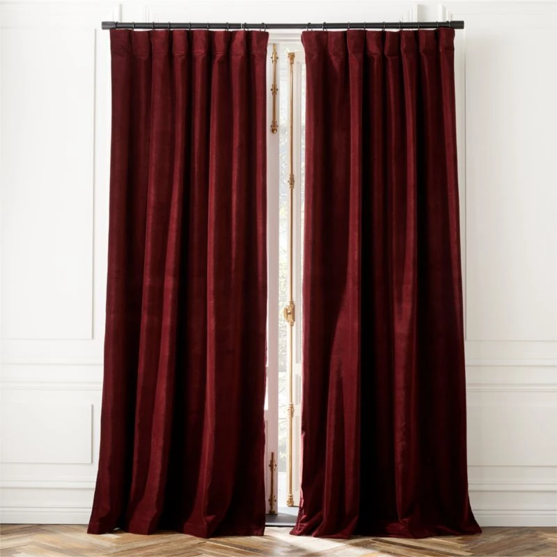 Red Organic Cotton Velvet Window Curtain Panel 48"x84'' 3 Red Organic Cotton Velvet Window Curtain Panel 48"x84''