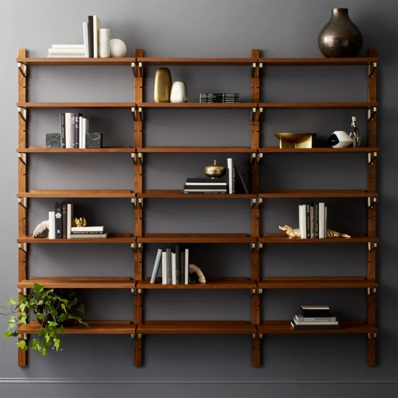 Walnut Modular Triple Shelf 88" 4 Walnut Modular Triple Shelf 88" - Image 2