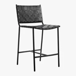 Woven Black Leather Counter Stool -Cb2 Woven24inBkLthrCntrStool3QS19