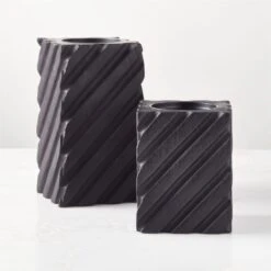 Zeke Blackened Teak Pillar Candle Holder Small -Cb2 ZekeBkdTeakPllrHolderGrpFHS23