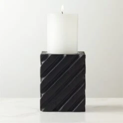 Zeke Blackened Teak Pillar Candle Holder Small -Cb2 ZekeBkdTeakPllrHolderSmROS23