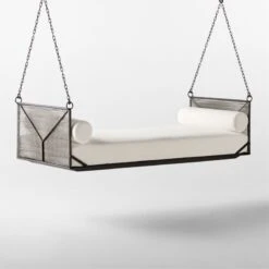 Zora Black Rattan Outdoor Hanging Daybed With White Sunbrella® Cushions -Cb2 ZoraHangingDaybed3QSSS23