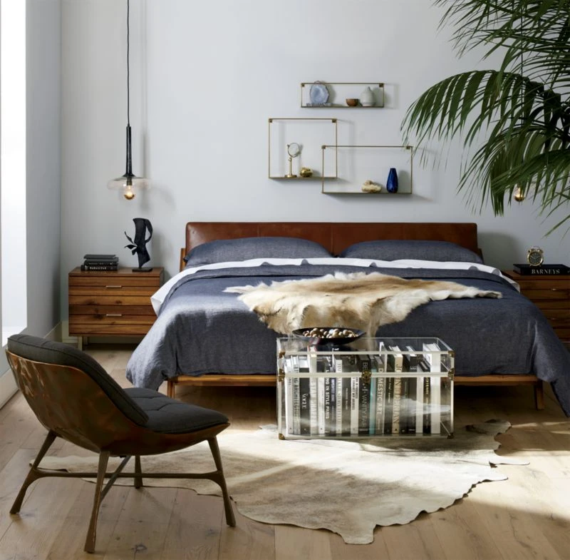 Drommen Acacia Wood Platform Queen Bed With Leather Headboard 9 Drommen Acacia Wood Platform Queen Bed With Leather Headboard - Image 7